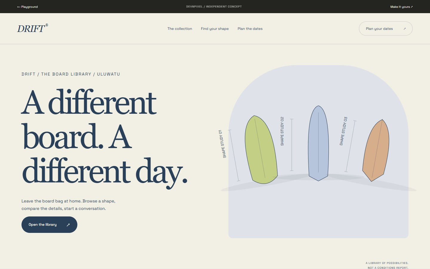 DRIFT / board library — Design concept