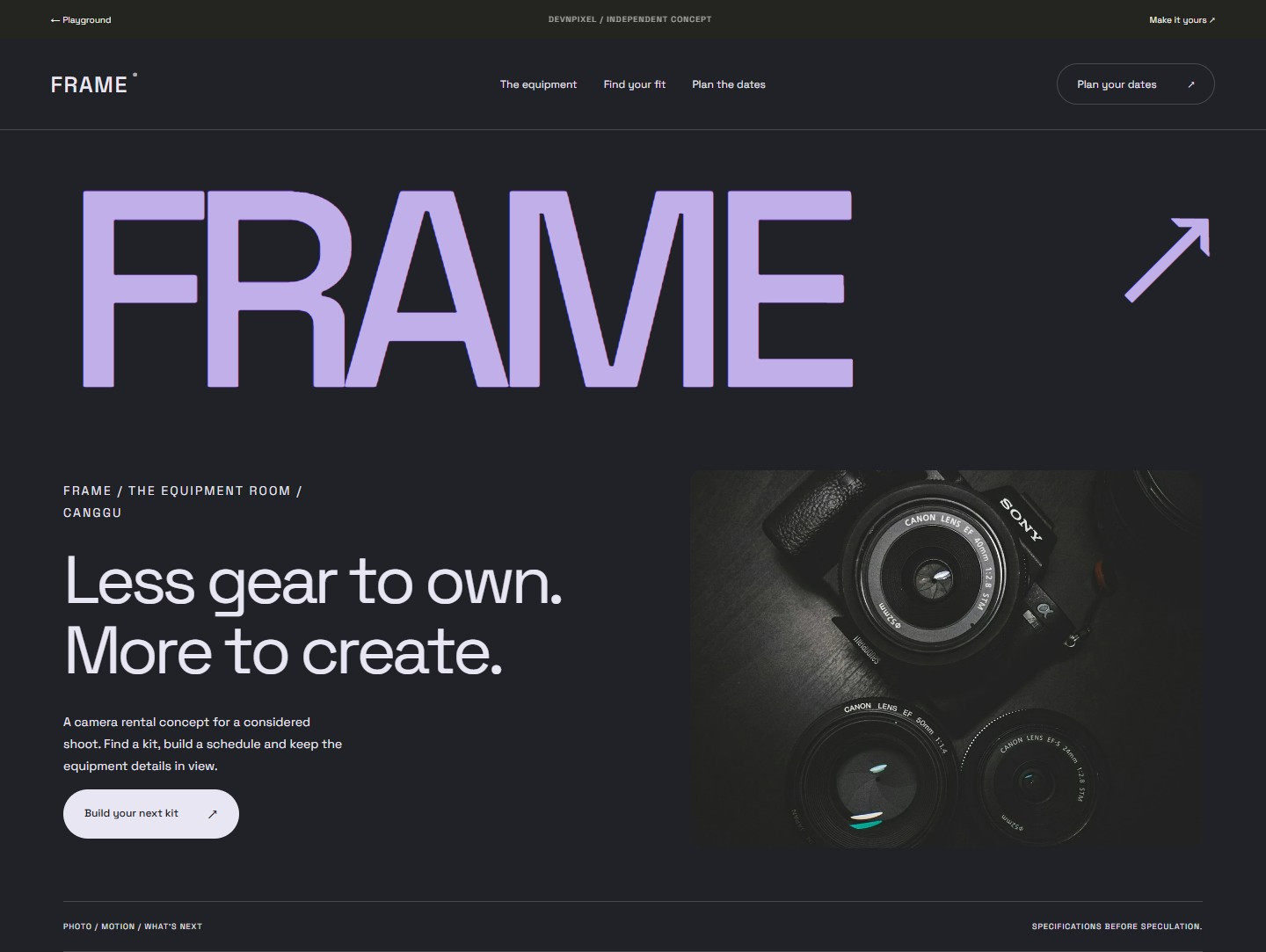 FRAME / equipment room — Design concept